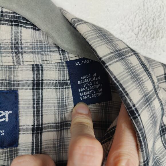 Wrangler Pearl Snap Button Shirt Mens XL Gray Cream Plaid Check Western Country - Picture 5 of 6